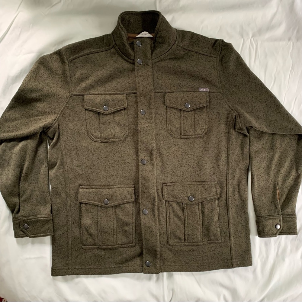 Eddie Bauer Men's Green Snap Up Fleece Jacket - L